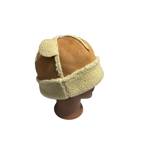 Vintage Tan & Cream Shearling Teddy Bear Ear Winter Hat (NWOT) - Picture 4 of 7